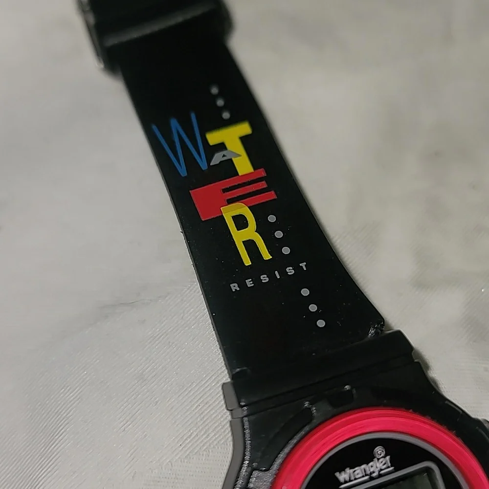 80's Vintage‎ Wrangler WATER RESIST Digital Watch Like A Swatch Works Great!